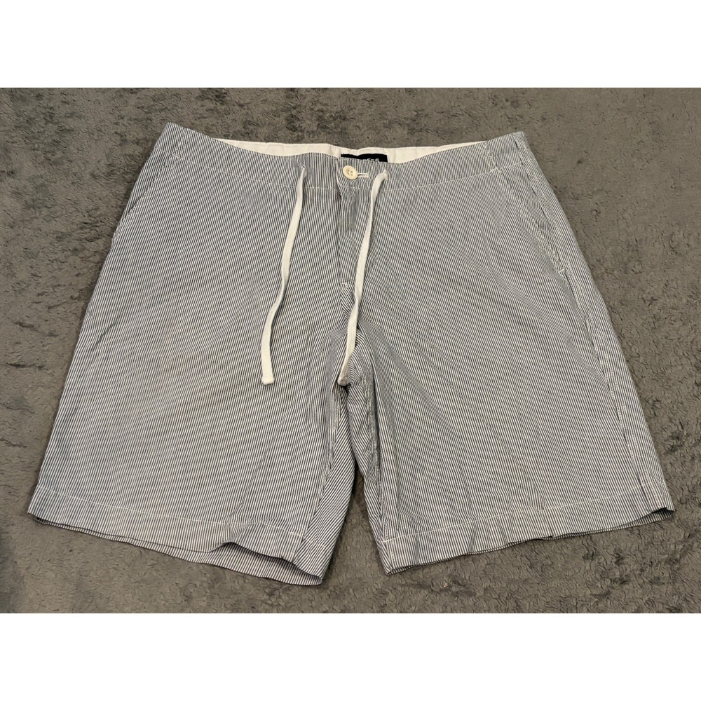 Express Mens Blue White Striped Drawstring Shorts Size 30 Seersucker 9 Inseam